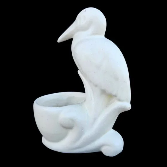 Matte White Pottery Bird Planter Trinket Bowl Mid-Century Modern 6 Inch - Picture 9 of 14